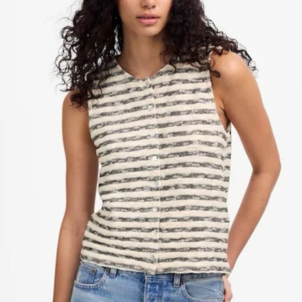 Madewell Crewneck Sweater Vest Stripe Natural Size XS NWT